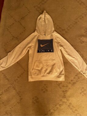 Nike Cream Hoodie with Navy Logo Patch - Kids Sweatshirt